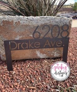 Modern House Number Yard Sign | Metal House Numbers with Street Name | Metal Address Yard Sign | Address Sign with Stakes - Style A34