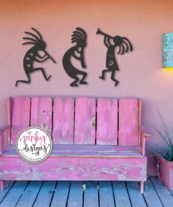 Set of 3 Dancing Kokopelli's, Kokopelli Metal Wall Art Trio, Southwestern Metal Art, Patio & Garden Decor, Southwestern Dancing Kokopelli.